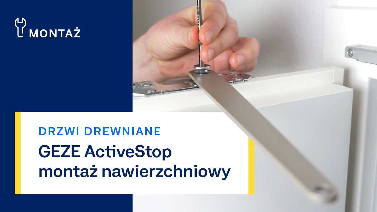 Amortyzator do drzwi GEZE ActiveStop | Wersja nawierzchniowa, drzwi drewniane | Montaż | Polski 